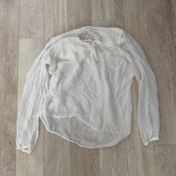 Johnny Was White Embroidered‎ Floral Eyelet Boho Sheer V Neck Blouse Top Size M - Picture 6 of 11